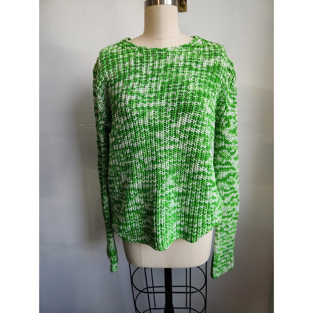 Belong by Celine Green White Marled Chunky Knit Crewneck Sweater Womens S - Picture 4 of 11